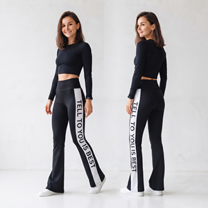 Women High Waisted Flare <b>Leggings</b> <b>With</b> <b>Side</b> Stripes Print Full Length Knitted Yoga Pants Women Street Wear Flare <b>Leggings</b> - Product Image 4