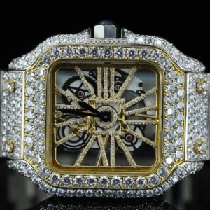 Reloj Esqueleto de Acero Inoxidable Iced Out de 16mm, Cuadrado, Bicolor Dorado, Mecánico, Estilo Hip Hop de Lujo para Hombre, con Moissanita - Product Image 2