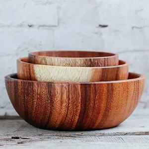 Bol de service en bois naturel fait main, style minimaliste, finition lisse et polie, durable, écologique, biodégradable, compatible micro-ondes - Product Image 1