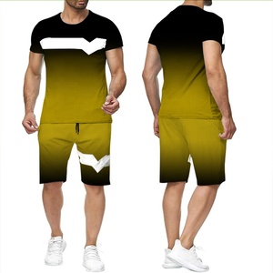 Style de rue grande taille respirant mode été 2 pièces survêtement costume t-shirt et ensemble court ensemble de sport décontracté pour hommes - Product Image 1