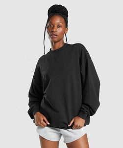 Sudadera Oversize de Algodón Grueso Personalizada al por Mayor, Cuello Redondo, Hombro Caído, Forro Polar, Color Negro Liso - Product Image 6