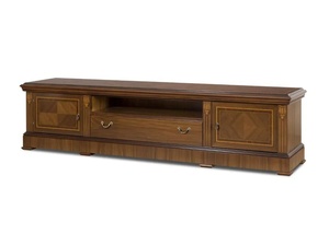 Mueble para TV Delson hecho de madera de teca maciza de alta calidad con dos puertas laterales abatibles y un cajón central para uso en interiores. - Product Image 2