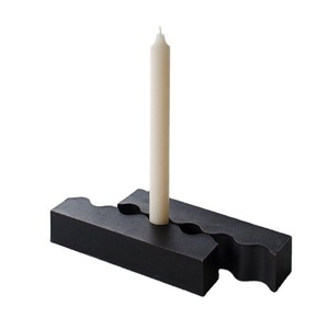Wavy Interlocking Black Stone <b>Taper</b> <b>Candle</b> Holder Modern Modular Scalloped Edge Black Slate Block <b>Candle</b> Holder For Livingroom - Product Image 1