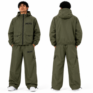 <b>Men's</b> Olive <b>Green</b> Hooded Windbreaker Tracksuit Set <b>Cargo</b> <b>Pants</b> Lightweight Outdoor Sportswear Streetwear Custom - Product Image 2