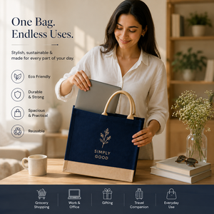 Sac fourre-tout en jute personnalisé de qualité supérieure, écologique, réutilisable, pour les courses, avec poignée en coton, 35x35x15cm - Product Image 1