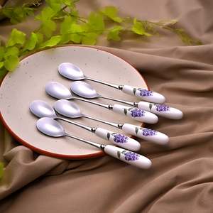 Elegante Juego de 6 Cucharas para Postre con Mango de Cerámica en Forma de Flor de Lavanda, Herramientas Esenciales para Disfrutar de Delicias Dulces - Product Image 2