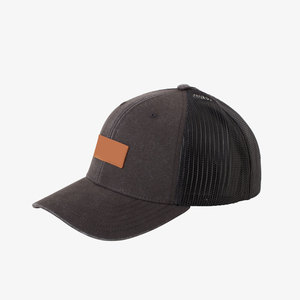 Casquette Trucker en Maille Noire avec Patch en Cuir Marron, Casquette Ajustable à Fermeture Snapback, Style Casual Unisexe, Portée Toutes Saisons - Product Image 2