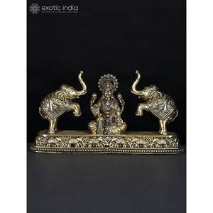 8 "Diosa Superfina Gajalakshmi Escultura de latón Estatua elegante - Product Image 4