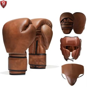 Ensemble de gants de boxe, protège-tête et protège-dents en cuir de vachette SUMROOS INDUSTRY, respirant, protecteur, durable, équipement d'entraînement complet - Product Image 1