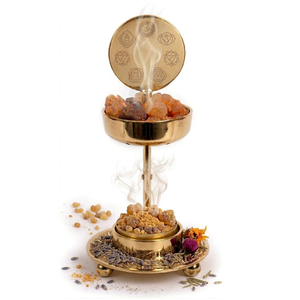 Brûleur d'encens en métal réglable en hauteur avec bol amovible et 7 chakras gravés en laiton - Product Image 5