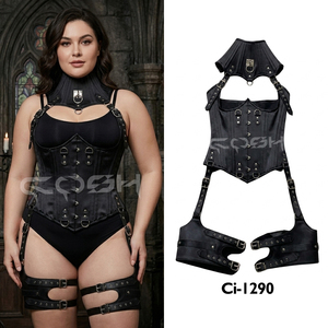 <b>Black</b> Satin Underbust Steelboned Harness Corset With Neck Corset And Thigh Straps - Product Image 5