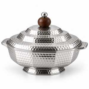 Top Quality Casserole Server Hot <b>Pot</b> Round Shape Hammer Design Double Wall Casseroles Server Hot <b>Pot</b> For Home Dinner Table - Product Image 1