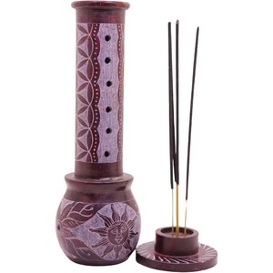 Brûleur d'encens en stéatite pure sur le thème de la couleur naturelle Design incurvé fait à la main avec art floral pour la décoration intérieure et les articles religieux - Product Image 4