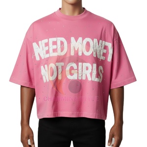 T-shirt à manches courtes en coton biologique délavé à l'acide, motif uni, style sport, avec broderie/strass de grande qualité – Vente en gros - Product Image 1