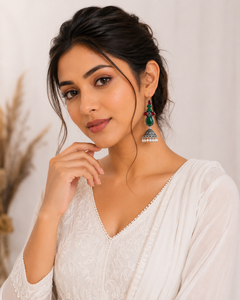 Oxidized <b>Silver</b> Multi Color Gemstone Indian <b>Dangle</b> Jhumka <b>Earrings</b> for Women Bulk Supplier - Product Image 3