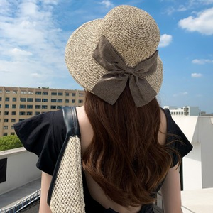 Cappello di paglia a tesa larga da donna con protezione UV nuovo arrivo per gite in spiaggia con nastro largo alla moda per squadre di bambini - Product Image 1