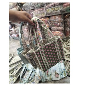Small Bohemian Cotton Tote Bags Floral Striped Patterns Two Handles Open Top for Shopping All Seasons Rajasthan Jaif Textiles - Product Image 6
