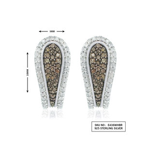 0.89 Cttw White & Brown Diamond Hoop <b>Huggie</b> Earrings 925 Sterling <b>Silver</b>, Round Cut Natural Diamond Earrings for Women - Product Image 2