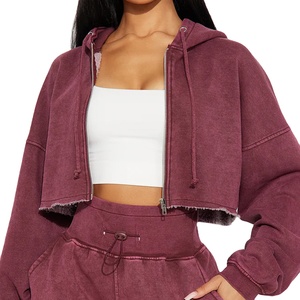 Conjunto de Sudadera con Capucha y Pantalones Cortos de Felpa con Cierre, Lavado Ácido, Estilo Casual, Talla Grande para Mujer, Calidad Premium 2026, Venta Caliente, OEM Personalizado - Product Image 2