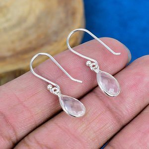Handmade Clear Quartz Pear Shape Gemstone Drop Earrings 925 <b>Sterling</b> <b>Silver</b> - Product Image 4