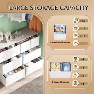 Torre de Almacenamiento de Tela con 8 Cajones, Estructura Metálica y Tapa de Madera, Organizador Blanco para Dormitorio y Sala de Estar - Product Image 3