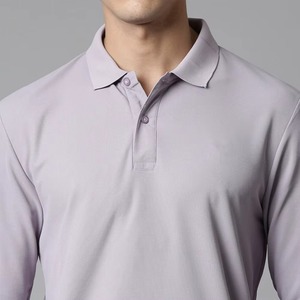 Polo de manga larga para hombre, tejido, de color sólido, informal, transpirable, de corte regular, material de algodón, polos transpirables en venta - Product Image 5