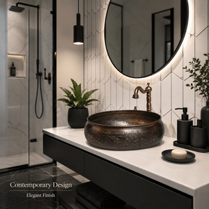 Premium quality Handcrafted Antique Copper Vessel Wash <b>Basin</b> <b>Round</b> Embossed Bathroom Sink Luxury Countertop Artisan Copper <b>Basin</b> - Product Image 3