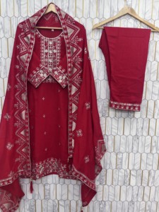 Premium Vichitra Silk Embroidered <b>Sequin</b> Kurta <b>Pant</b> Set with Matching Dupatta Women's Ethnic Wear Export Quality - Product Image 1