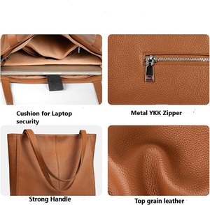 Sac fourre-tout en cuir véritable pour femme, style minimaliste décontracté, fermeture éclair, grande capacité, bandoulière, usage quotidien, marron, provenance Inde - Product Image 4