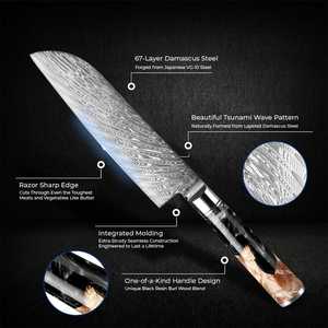 Cuchillo de chef de acero de Damasco de 8 pulgadas con espiga recta y mango de madera para cocina - Product Image 2
