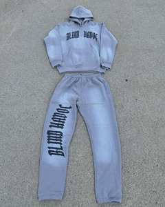 Custom Letter Pattern Men's Street Wear Flare Jogger Suits Screen Printed Hooded Sweatpants and <b>Hoodie</b> Tracksuits - Product Image 2