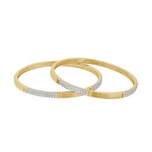 Yellow Gold Lab Grown Diamond Rectangular Panel Multi Line Bangle - Product Image 1