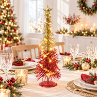 Sapin de Noël en fer forgé à LED à piles avec étoile à facettes pour la décoration de table intérieure de la maison pendant les fêtes (40 cm)