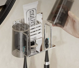 304 Stainless Steel Wall Mounted <b>Toothbrush</b> <b>Holder</b> Punch Free Bathroom Organizer Toothpaste Cup <b>Holder</b> for <b>Electric</b> <b>Toothbrush</b> - Product Image 1