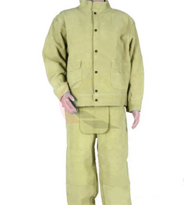 Veste de travail en cuir de vachette marron, vêtements de sécurité pour la soudure, avec pantalon, protection durable des mains - Product Image 5