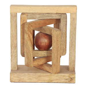 Sculpture géométrique en bois artisanale avec sphère, accent décoratif pour la maison |   Design minimaliste moderne |   Vente en gros OEM - Product Image 1