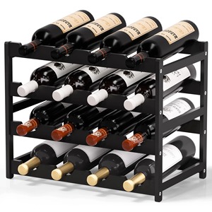 Porte-vin de table moderne noir mat pour 16 bouteilles, rangement pour comptoir de cuisine, organisateur de vin autoportant à 4 niveaux - Product Image 1