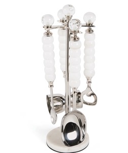 Elegante juego de herramientas para cócteles con diseño de cuentas y acabado plateado, con soporte para la preparación de eventos y decoración de barra, procedente de la India. - Product Image 5