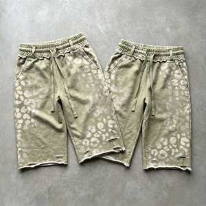 Últimas Novedades: Shorts Bermuda de Verano de Felpa Francesa con Estampado de Guepardo, Efecto Desgastado Vintage, Largos hasta la Rodilla - Product Image 1