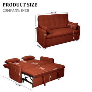 Divano Letto Convertibile Oversize 61 Pollici, Divanetto a 2 Posti con Tasche, Schienale Regolabile e Cuscini - Product Image 4