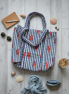 Bolso Tote de Algodón Acolchado Hecho a Mano en India |   Bolsa de tela reutilizable ecológica. Bolso tipo tote con estampado de langosta (con cremallera) - Product Image 2