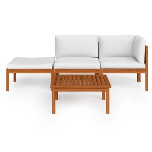 Set lounge modulare da giardino in legno di acacia a 4 pezzi con finitura color crema - Product Image 2