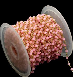 Chaîne de chapelet en quartz rose hydrofatté, perles rondes facettées de 3 mm, fil plaqué or, pour la fabrication de bijoux - Product Image 2