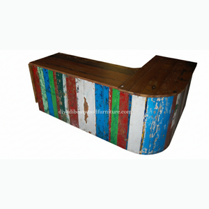Comptoir de bar en bois de bateau recyclé fait main, comptoir de réception, comptoir de bar durable avec couleur originale - Product Image 4
