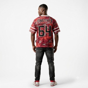 Classic <b>Red</b> White Mesh 100% Polyester Customized Football Jersey V Neck Athletic Sportwear Casual Crop <b>Top</b> Unisex Streetwear - Product Image 3