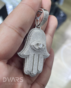 Colgante de Lujo de Plata de Ley con Moissanita Helada, Mano de Hamsa de Fátima, Amuletos de Ojo Personalizados, Joyería Religiosa de Protección, Rodio/Oro - Product Image 6