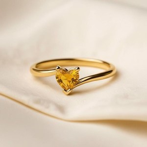 Rhaya Jewels Trendy Elegant Rhodium Plated 925 Sterling Silver Heart Cut <b>Citrine</b> Gemstone Solitaire Women's Engagement <b>Ring</b> - Product Image 1