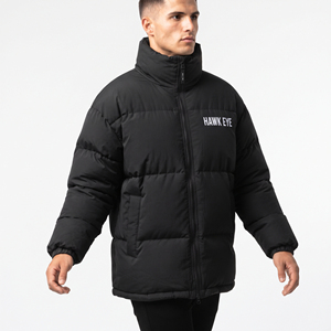 Veste matelassée noire pour homme, col montant, coupe-vent, épaisse et chaude, décontractée, avec fermeture éclair, coupe régulière, vente en gros - Product Image 3