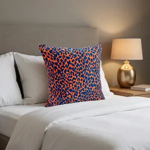 Coral Orange Velvet Pillow Cover home textiles with <b>Navy</b> <b>Blue</b> Leopard Print Decorative <b>Throw</b> Cushion Case <b>for</b> <b>Sofa</b> - Product Image 1