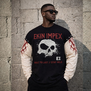 Street Wear Custom Printed Heavyweight Twill 100% Cotton <b>Men's</b> Autumn <b>T</b>-<b>Shirt</b> Cropped Graphic Flare <b>Long</b> <b>Sleeve</b> Pullover - Product Image 3